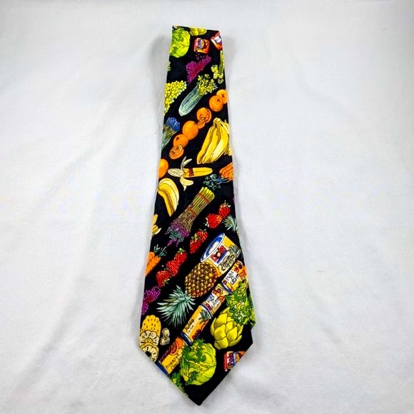 Nicole Miller Men Black Silk Dole Fruits Necktie